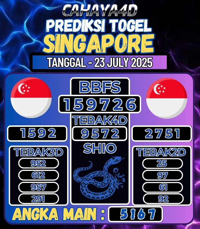 PREDIKSI SINGAPORE LOTTO RABU 23 JULY 2025